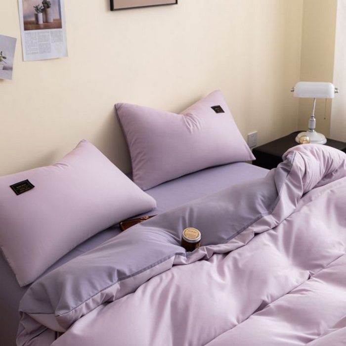 91家纺网 家纺一手货源 找家纺 恋之语 2025新款90克纯色双拼单被套 香芋紫+罗兰紫