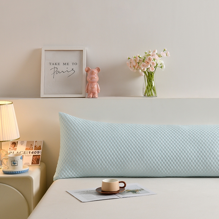 91家纺网 家纺一手货源 找家纺 艾兜坊 2025新款凉豆豆双人枕套 极简-浅蓝