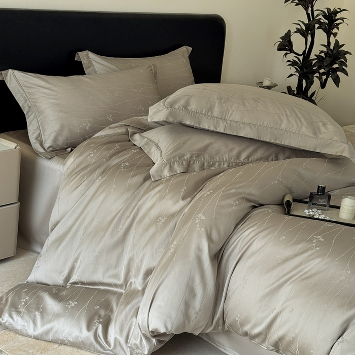 91家纺网 家纺一手货源 找家纺 莱豫家纺 2025新款天丝棉提花四件套 米洛灰金