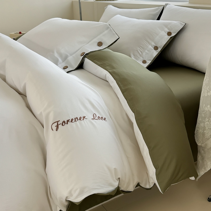 91家纺网 家纺一手货源 找家纺 2025新款A类纯色双拼长绒棉纯棉刺绣四件套 轻奢翠盏