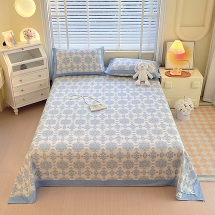 91家纺网 家纺一手货源 找家纺 （总）春皖家纺 2025新款A类全棉简约老粗纱布四件套风格一-工艺款单床单