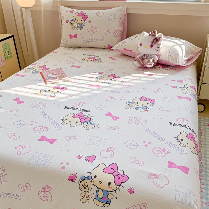 91家纺网 家纺一手货源 找家纺 呗旺鹿 2025新款正版三丽鸥全棉13372单品床单 凯蒂小熊