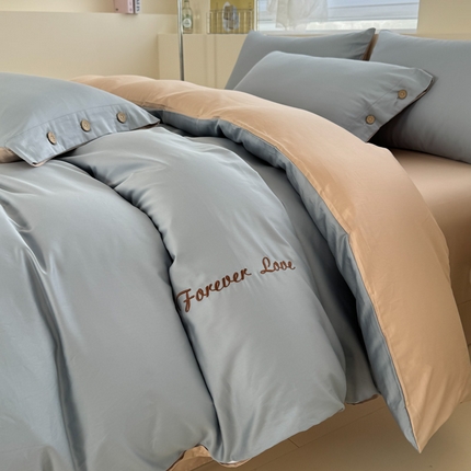 91家纺网 家纺一手货源 找家纺 （总）2025新款A类纯色双拼长绒棉纯棉刺绣四件套