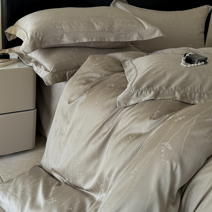 91家纺网 家纺一手货源 找家纺 莱豫家纺 2025新款天丝棉提花四件套 米洛灰金