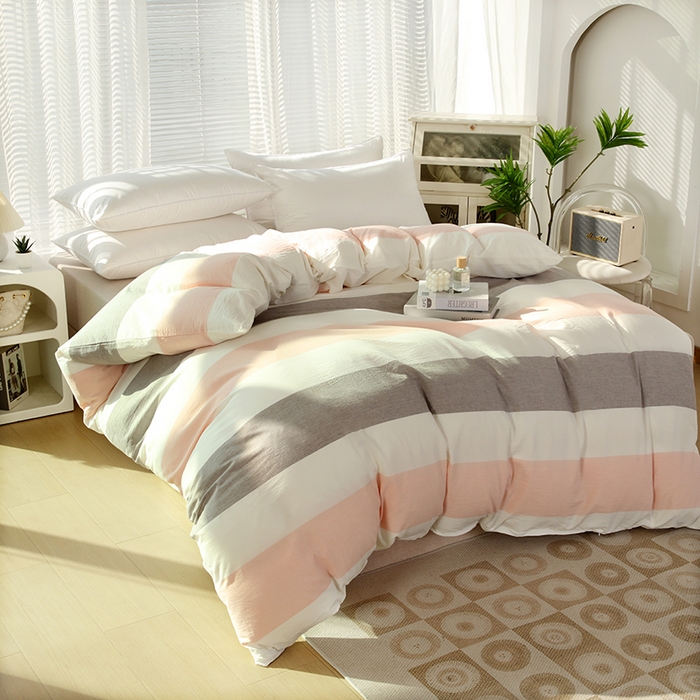 91家纺网 家纺一手货源 找家纺 恋之语 2025新款全棉纯棉色织被套单品单被套被套单件 简约粉灰条