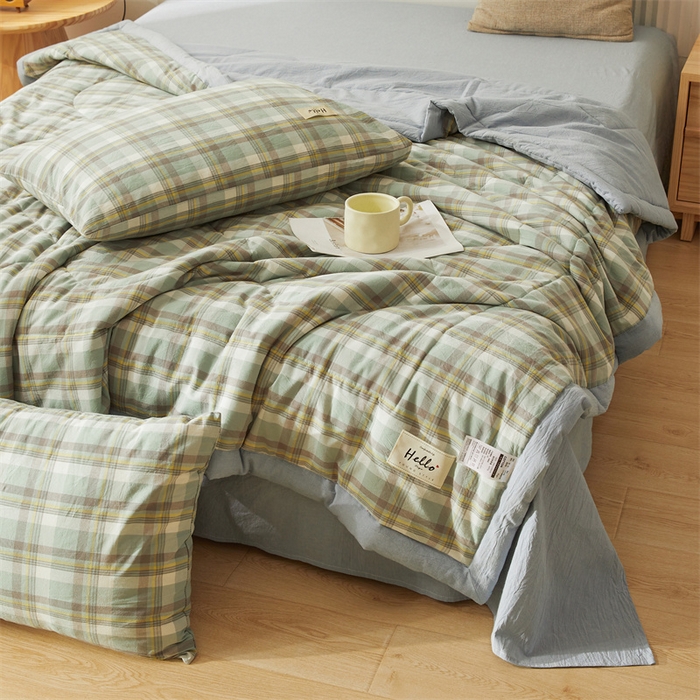 91家纺网 家纺一手货源 找家纺 恋人优选 2025新款纯棉色织水洗夏被 莫妮绿