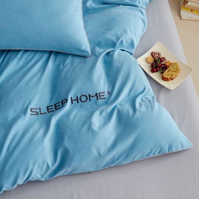 91家纺网 家纺一手货源 找家纺 恋之语 2025新款110克麻绳双拼刺绣单被套 天蓝+浅灰