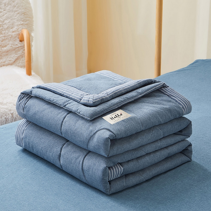 91家纺网 家纺一手货源 找家纺 恋人优选 2025新款纯棉色织水洗夏被 牛仔蓝