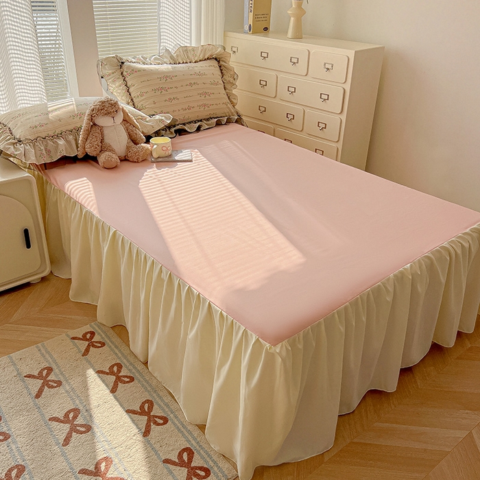 91家纺网 家纺一手货源 找家纺 眠帛家居 2025新款A类法式皱皱纱小清新蕾丝花边四件套 锦簇