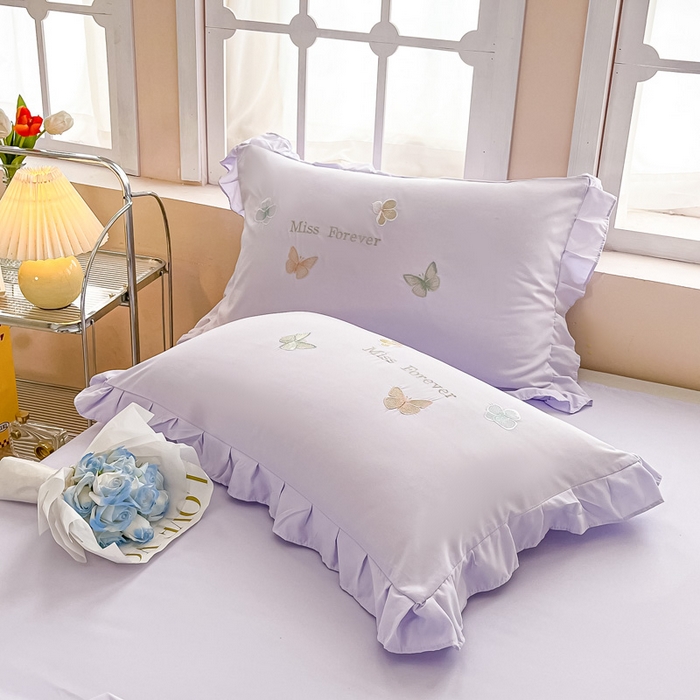 91家纺网 家纺一手货源 找家纺 恋之语 2025新款水洗棉刺绣花边四件套-蝶羽 蝶羽-紫