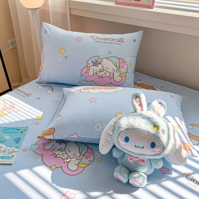 91家纺网 家纺一手货源 找家纺 呗旺鹿 2025新款正版三丽鸥全棉13372单品床笠 彩虹玉桂狗