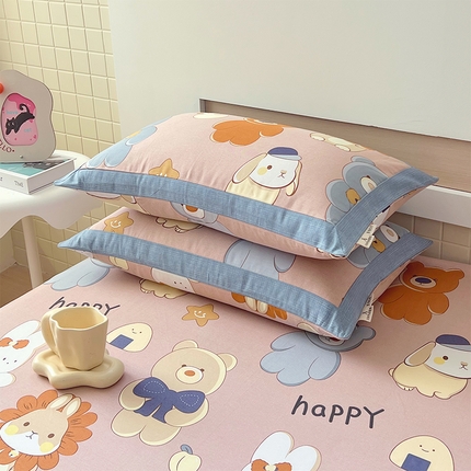 91家纺网 家纺一手货源 找家纺 （总）春皖家纺 2025新款A类全棉简约老粗纱布四件套风格一-工艺款单枕套