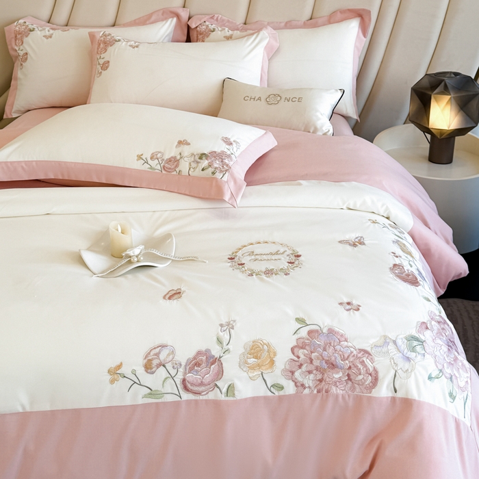 91家纺网 家纺一手货源 找家纺 （总）恋之语 2025新款水洗棉刺绣四件套-伊莉莎