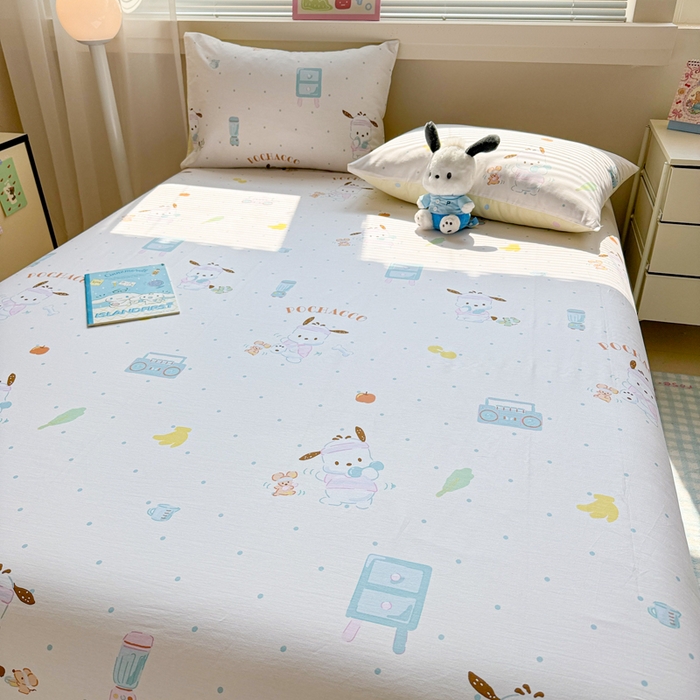 91家纺网 家纺一手货源 找家纺 呗旺鹿 2025新款正版三丽鸥全棉13372单品床单 运动帕恰狗