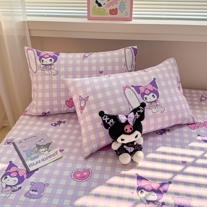 91家纺网 家纺一手货源 找家纺 呗旺鹿 2025新款正版三丽鸥全棉13372单品床笠 格子库落米