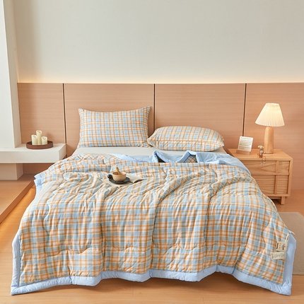 91家纺网 家纺一手货源 找家纺 （总）易博家纺 2025新款格子纯色水洗棉无印风百分百新疆棉花夏被夏凉被被子被芯