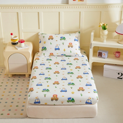 ds生活馆 2025新款儿童纯棉精梳棉系列单床笠 森林巴士