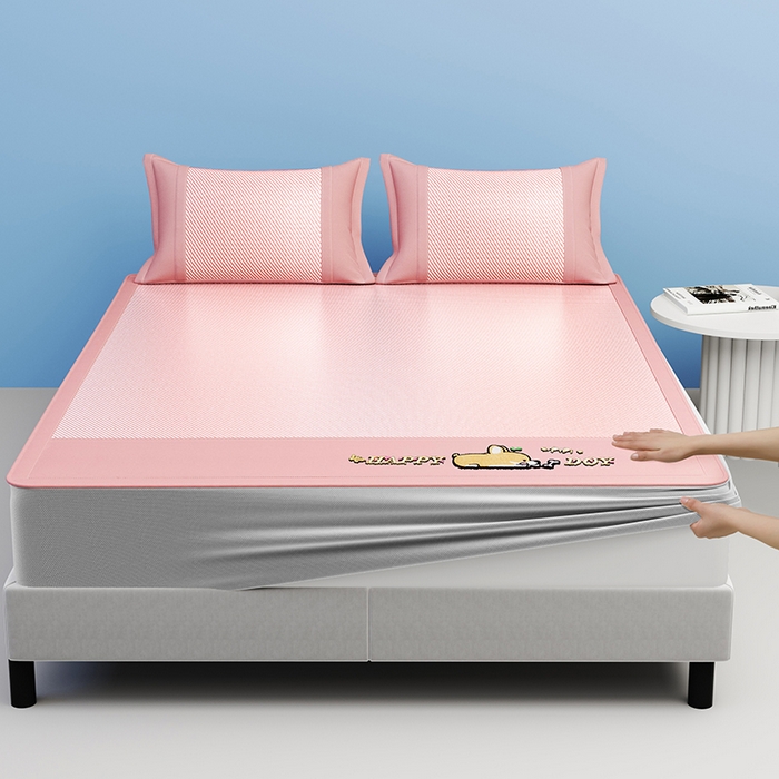 91家纺网 家纺一手货源 找家纺 2025新款斜纹宽柯基凉感冰丝席 斜纹柯基粉-床笠款