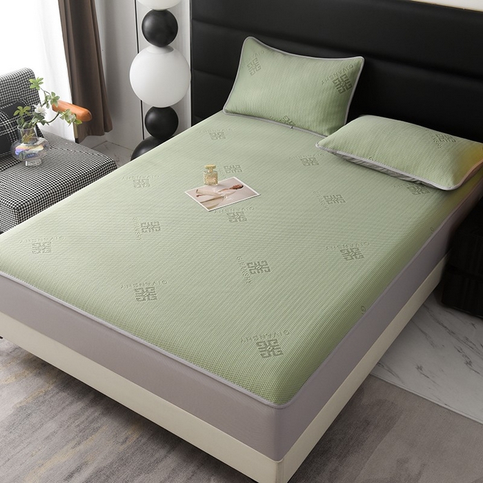 91家纺网 家纺一手货源 找家纺 绒多多 2025新款A类凉感冰豆豆席子凉席床笠款 果绿