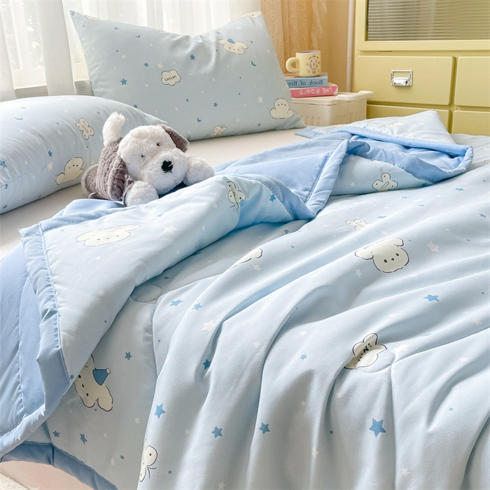 91家纺网 家纺一手货源 找家纺 美澳家纺 2025新款水洗棉印花夏被夏凉被空调被 心悦狗