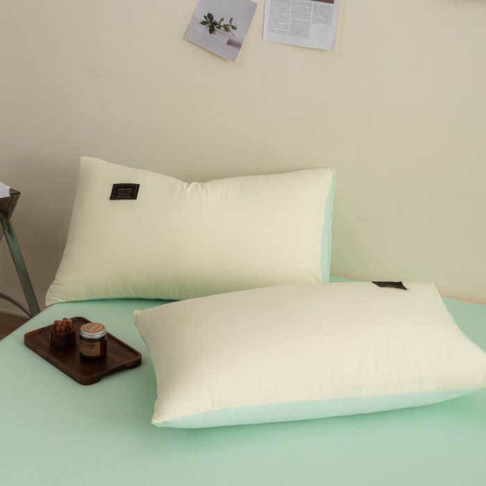 91家纺网 家纺一手货源 找家纺 恋之语 2025新款90克纯色双拼单被套 奶油黄+浅兰