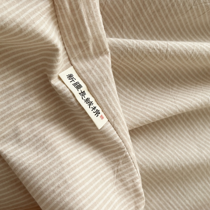 91家纺网 家纺一手货源 找家纺 恋之语 2025新款全棉纯棉色织床笠单品单床笠床笠单件 条纹咖