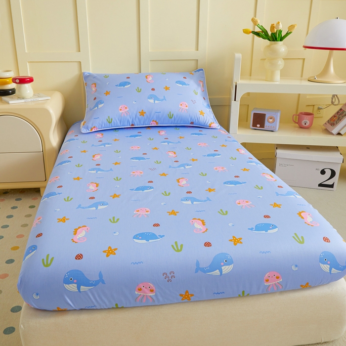 91家纺网 家纺一手货源 找家纺 ds生活馆 2025新款儿童纯棉精梳棉系列单床笠 海底世界