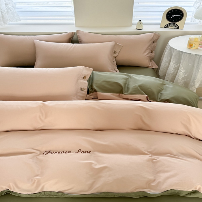 91家纺网 家纺一手货源 找家纺 2025新款A类纯色双拼长绒棉纯棉刺绣四件套 云栖竹语