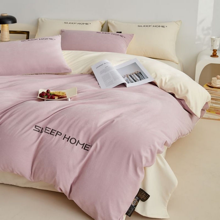 91家纺网 家纺一手货源 找家纺 恋之语 2025新款110克麻绳双拼刺绣单被套 香芋紫+米黄