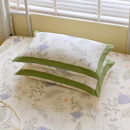 91家纺网 家纺一手货源 找家纺 （总）春皖家纺 2025新款A类全棉简约老粗纱布四件套风格一-工艺款单枕套