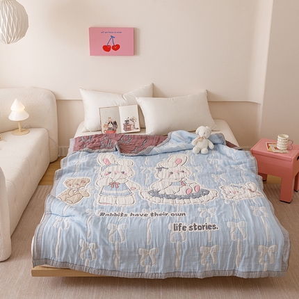 91家纺网 家纺一手货源 找家纺 麻依 2025新款纯棉儿童纱布被 甜美兔