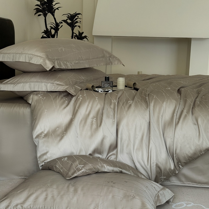 91家纺网 家纺一手货源 找家纺 莱豫家纺 2025新款天丝棉提花四件套 米洛灰金