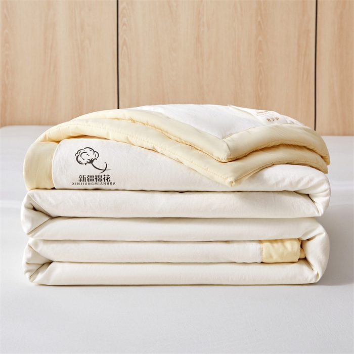 91家纺网 家纺一手货源 找家纺 爱屋及屋 2025新款纯色撞色100%棉花填充夏被夏凉被空调被夏季可机洗薄被子被芯 米黄+奶白