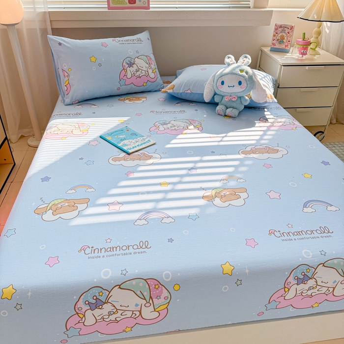 91家纺网 家纺一手货源 找家纺 呗旺鹿 2025新款正版三丽鸥全棉13372单品床笠 彩虹玉桂狗