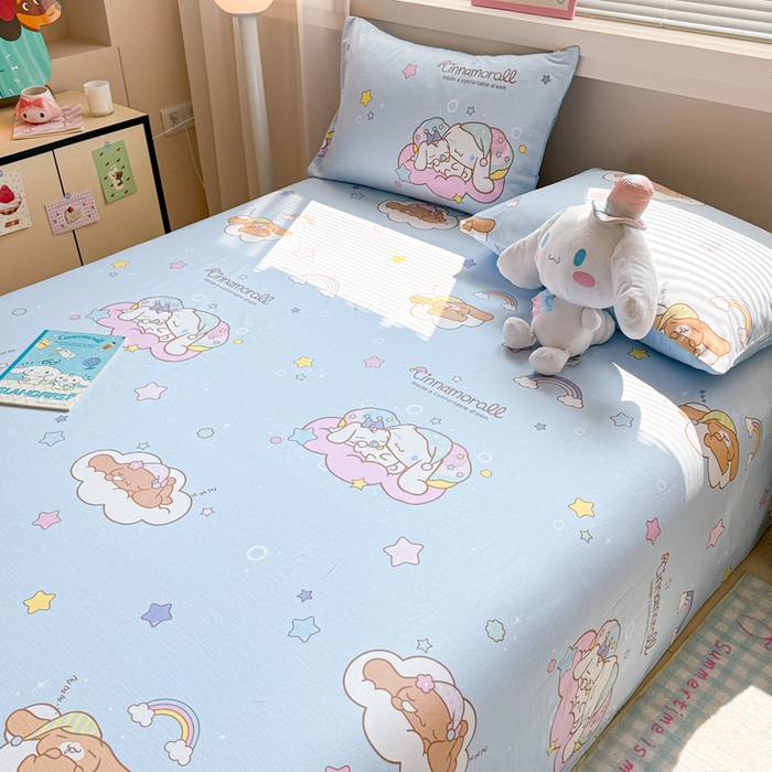 91家纺网 家纺一手货源 找家纺 呗旺鹿 2025新款正版三丽鸥全棉13372单品床单 彩虹玉桂狗