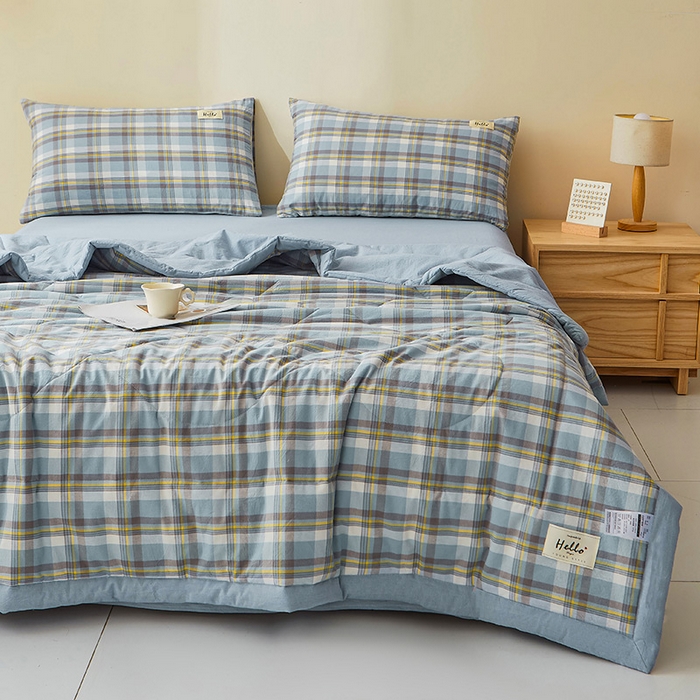 91家纺网 家纺一手货源 找家纺 恋人优选 2025新款纯棉色织水洗夏被 莫妮兰