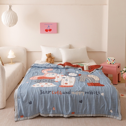 麻依 2025新款纯棉儿童纱布被 睡睡兔