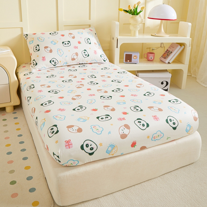 91家纺网 家纺一手货源 找家纺 ds生活馆 2025新款儿童纯棉精梳棉系列单床笠 小狗熊猫