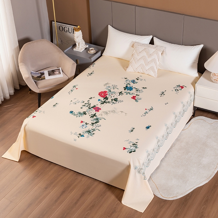 91家纺网 家纺一手货源 找家纺 居美良品 2025新款国民老上海100%全棉床单 牡丹绽放-米黄