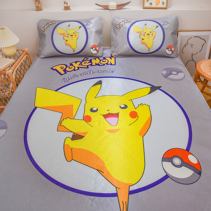 91家纺网 家纺一手货源 找家纺 ds生活馆 2025新款大版卡通牛奶丝凉席宝可梦