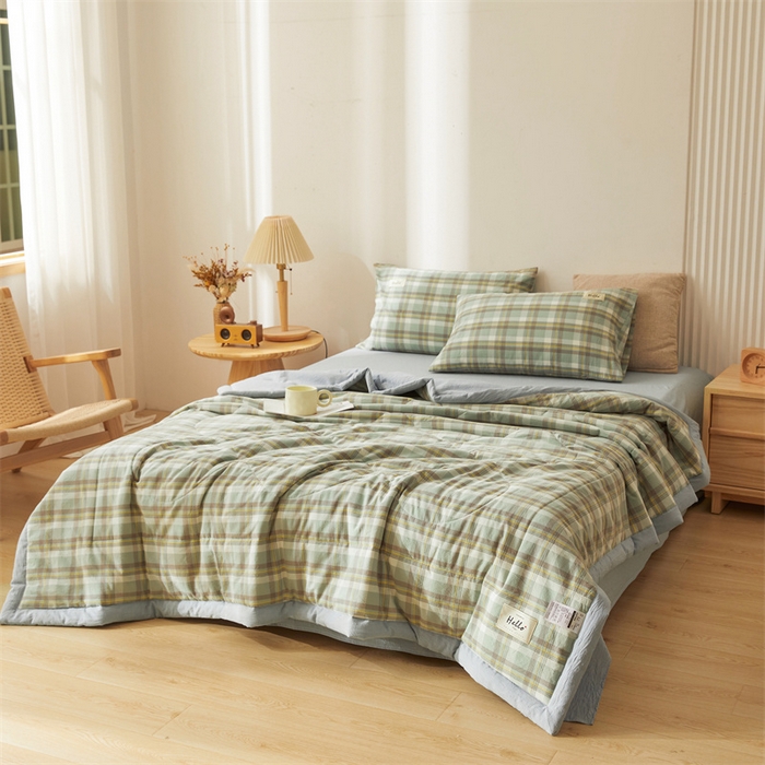 91家纺网 家纺一手货源 找家纺 恋人优选 2025新款纯棉色织水洗夏被 莫妮绿