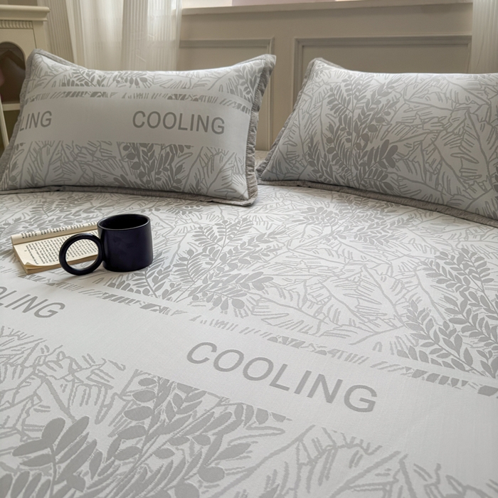 91家纺网 家纺一手货源 找家纺 花漾家居 2025新款A类色织提花PE凉感丝凉席三件套床单床笠款 床笠款-含羞灰