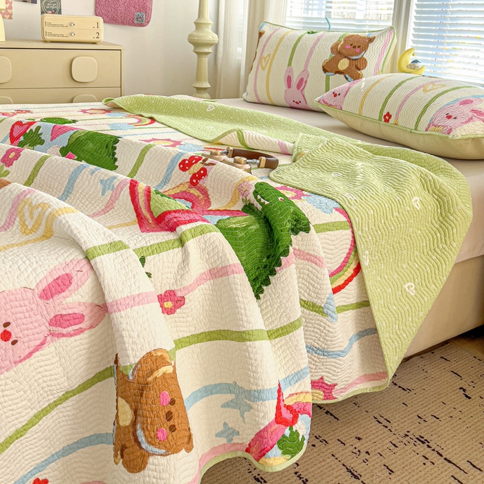 91家纺网 家纺一手货源 找家纺 羽爱家纺 2025全棉13372新疆棉花床盖三件套熊兔子