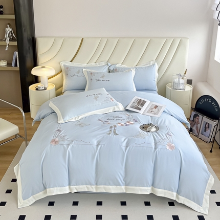 恋之语 2025新款水洗棉刺绣四件套-锦绣花 锦绣花-天蓝