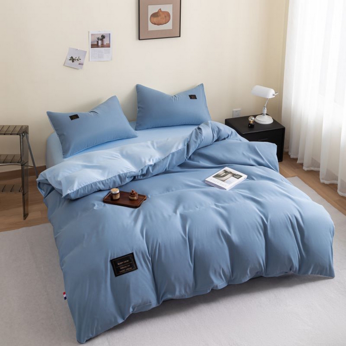 91家纺网 家纺一手货源 找家纺 恋之语 2025新款90克纯色双拼单被套 星耀蓝+浅兰