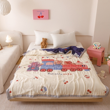 麻依 2025新款纯棉儿童纱布被 小火车