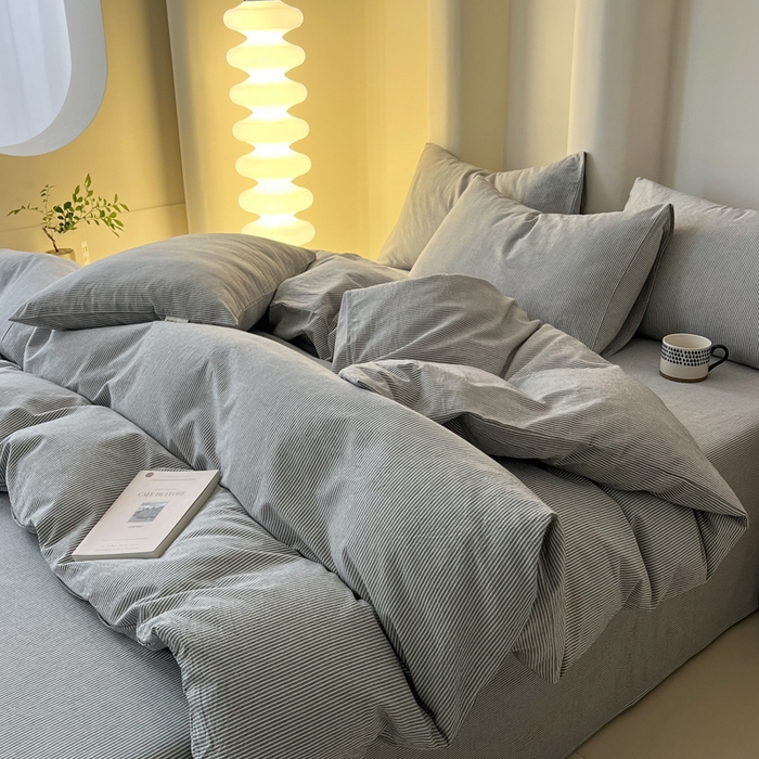 91家纺网 家纺一手货源 找家纺 恋之语 2025新款全棉纯棉色织被套单品单被套被套单件 条纹灰