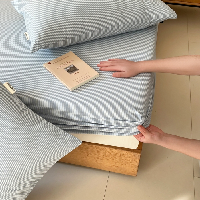 91家纺网 家纺一手货源 找家纺 恋之语 2025新款全棉纯棉色织床笠单品单床笠床笠单件 条纹蓝