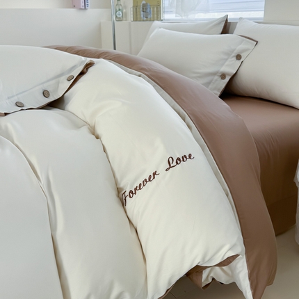 91家纺网 家纺一手货源 找家纺 （总）2025新款A类纯色双拼长绒棉纯棉刺绣四件套