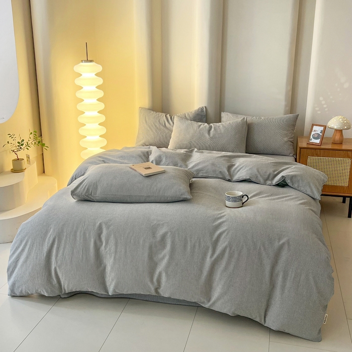 91家纺网 家纺一手货源 找家纺 恋之语 2025新款全棉纯棉色织被套单品单被套被套单件 条纹灰